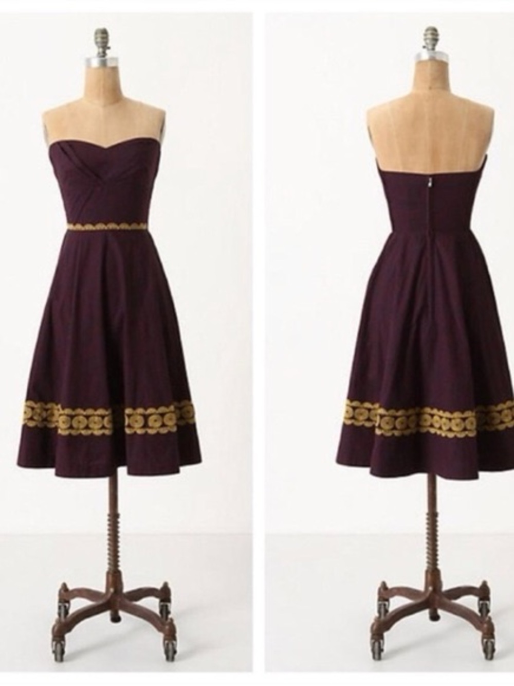 Girls from Savoy (Anthropologie) Plum Purple Gold Embroidered Midi Dress